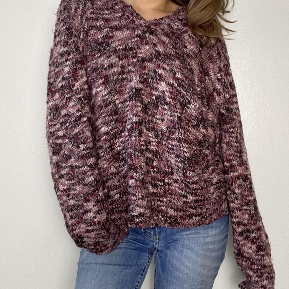 Vintage 00s marled pink chunky knit V-neck sweater by Axcess (Liz Claiborne)